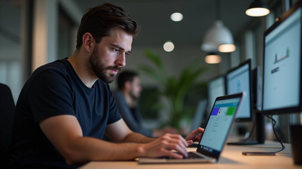 Developer che testa il contrasto colore usando uno strumento online sul computer portatile