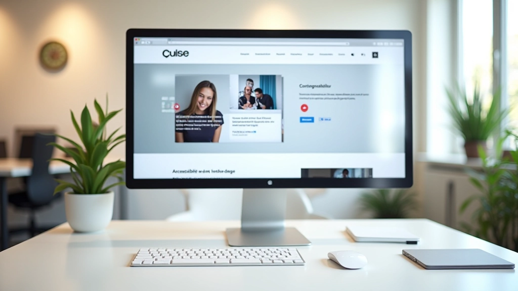 Schermo del computer che mostra un sito web con elementi di accessibilità ben implementati come contrasto colore e navigazione da tastiera