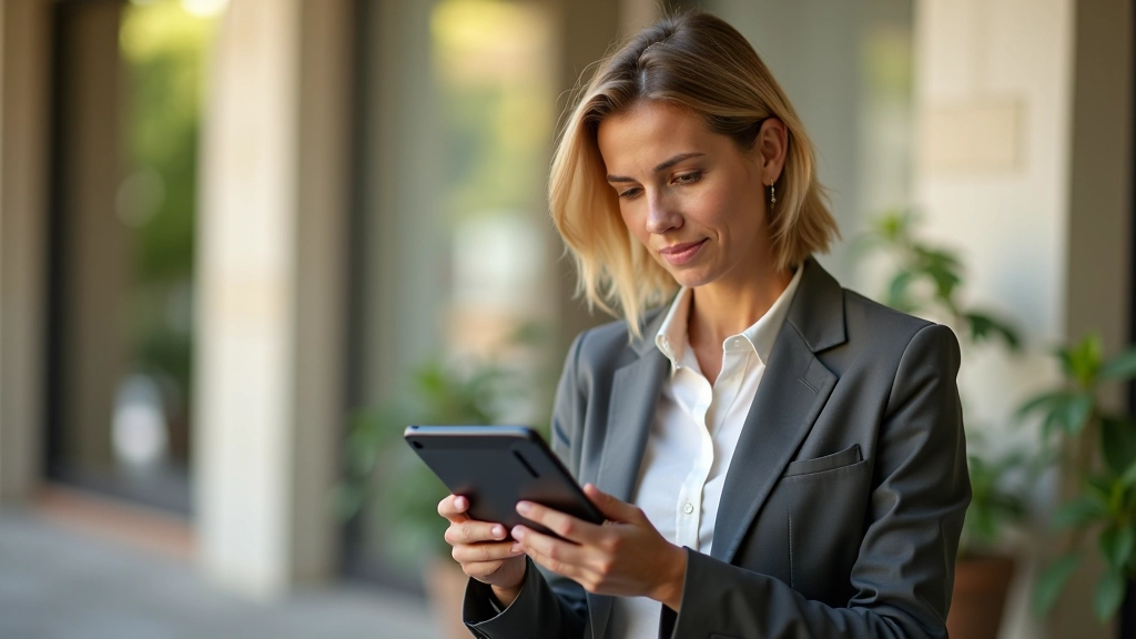 Persona che legge un documento su tablet con illuminazione naturale da finestra